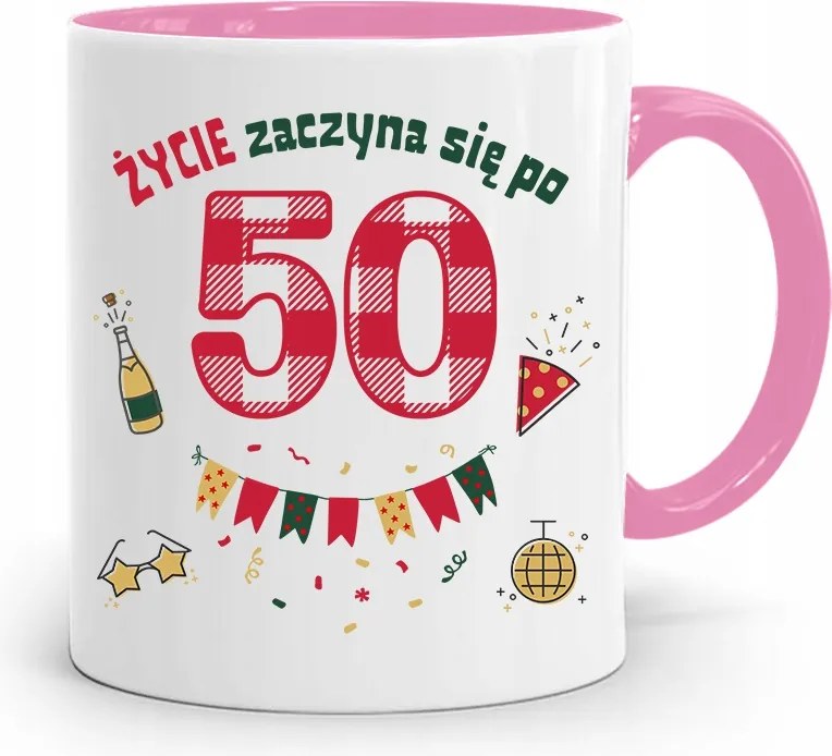 Születésnapra 50 50-es 50-es Bögre Rózsaszín Ajándék fényképes nyomattal