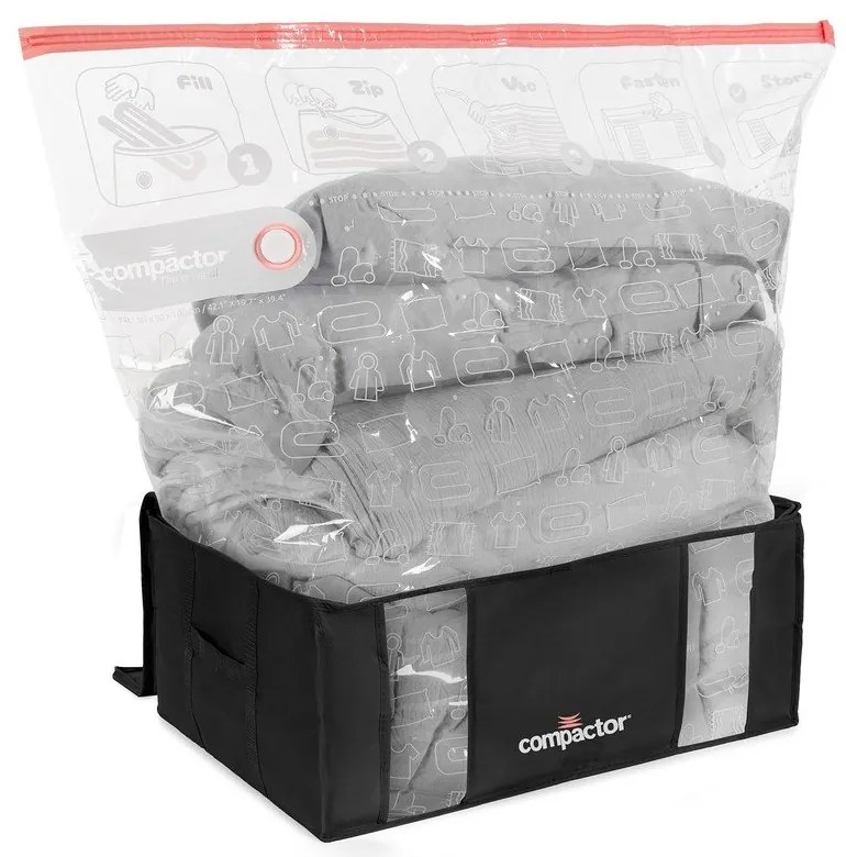 Vákuumos-megerősített textil ruhatároló doboz szett 2 db-os 65x45x27 cm Black Edition – Compactor