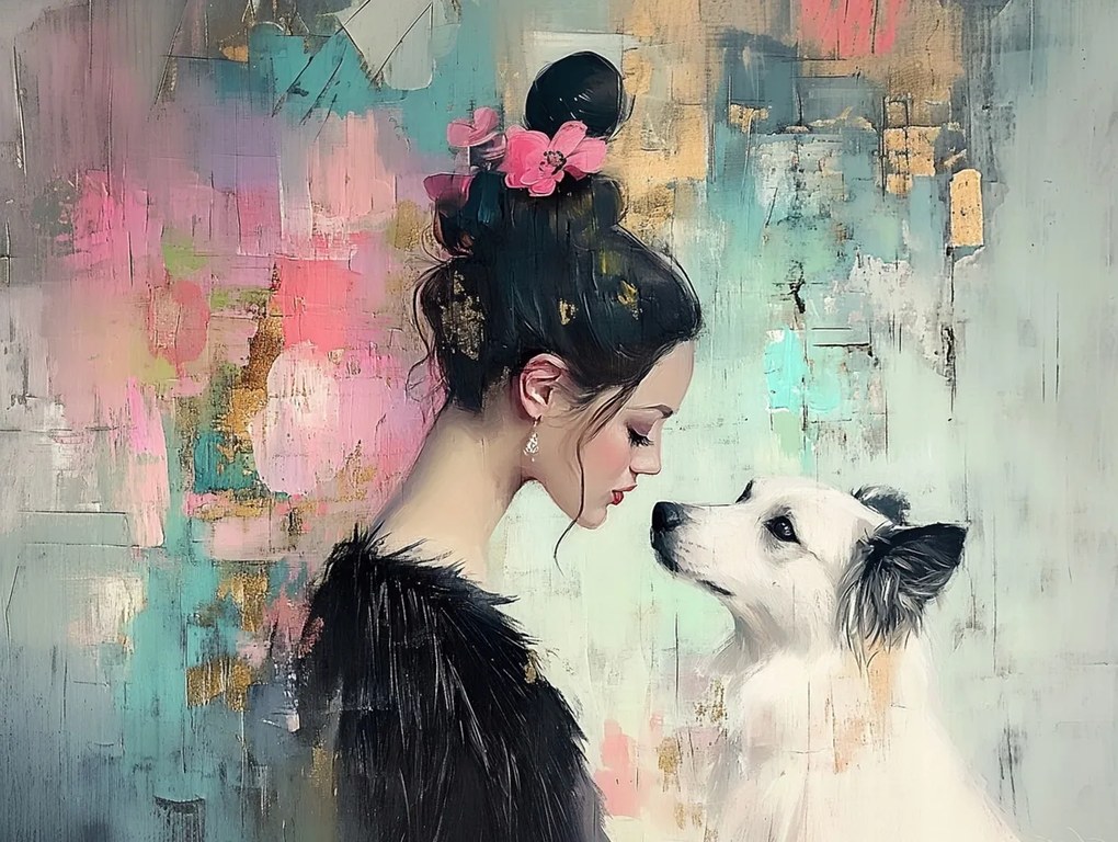 Vászonkép Canvas Nő Lány Kutya Barátság Szerelem 100x75