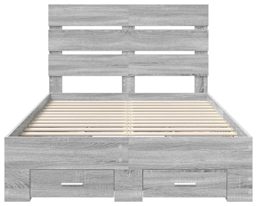 vidaXL Ágykeret fiókkal fejtámlával Szürke Sonoma 120 x 200 cm Faanyag