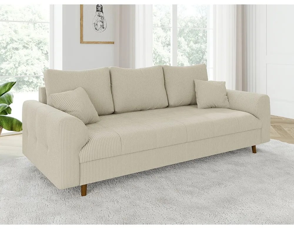 Bézs kordbársony kanapé 210 cm Ariella – Ropez