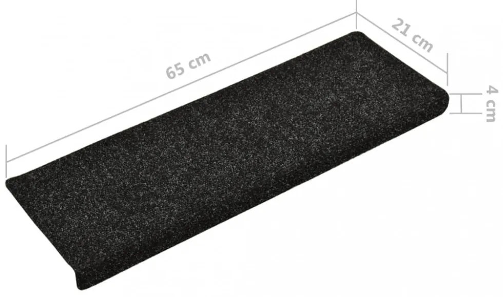15 db öntapadós lépcsőszőnyeg, 65 x 21 x 4 cm, fekete, téglalap alakú széllel