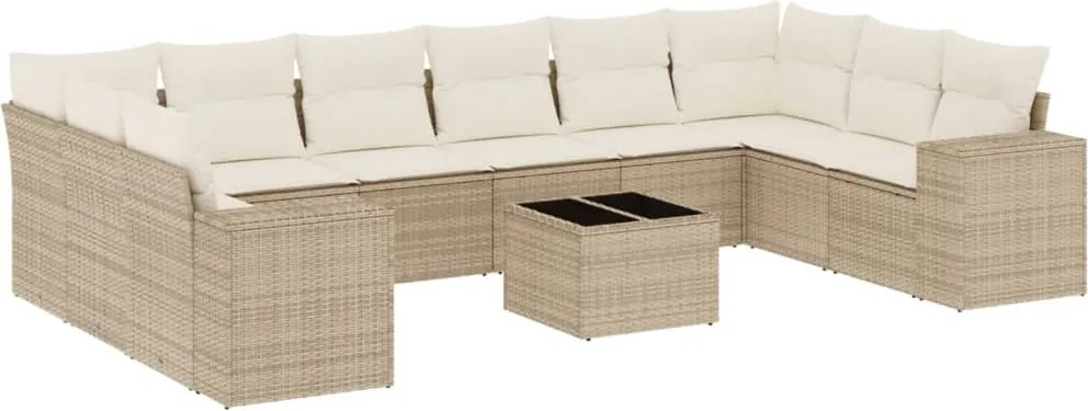 vidaXL 11 részes bézs polyrattan kerti ülőgarnitúra párnákkal