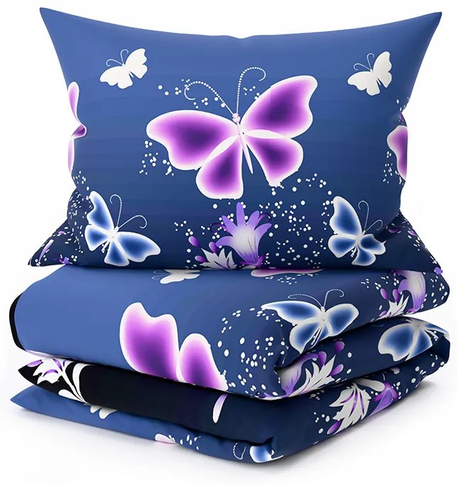 Mikroszálas ágynemű VIOLET BUTTERFLY sötétkék Ágyneműhuzat mérete: 2 db 70 x 90 cm | 200 x 220 cm