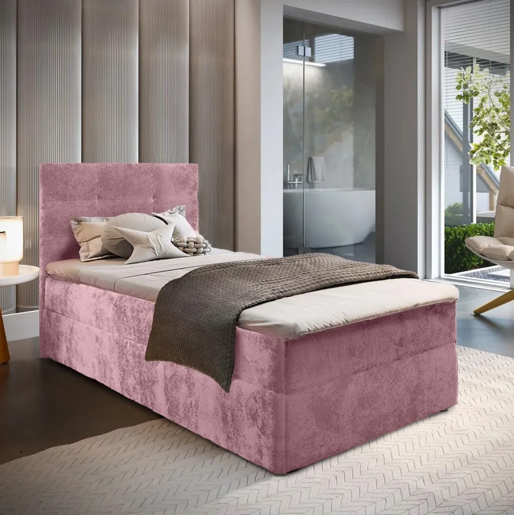 Kárpitozott boxspring ágy GLORIEN VELVET 90x200 cm rózsaszín Matrac: Bonell rugós matrac