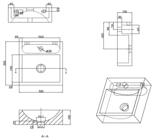 Sapho - BLOK fali mosdó 30x30 cm antracit