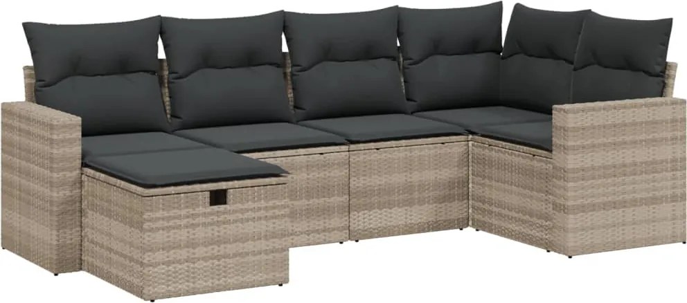 vidaXL 6 részes világosszürke polyrattan kerti ülőgarnitúra párnákkal