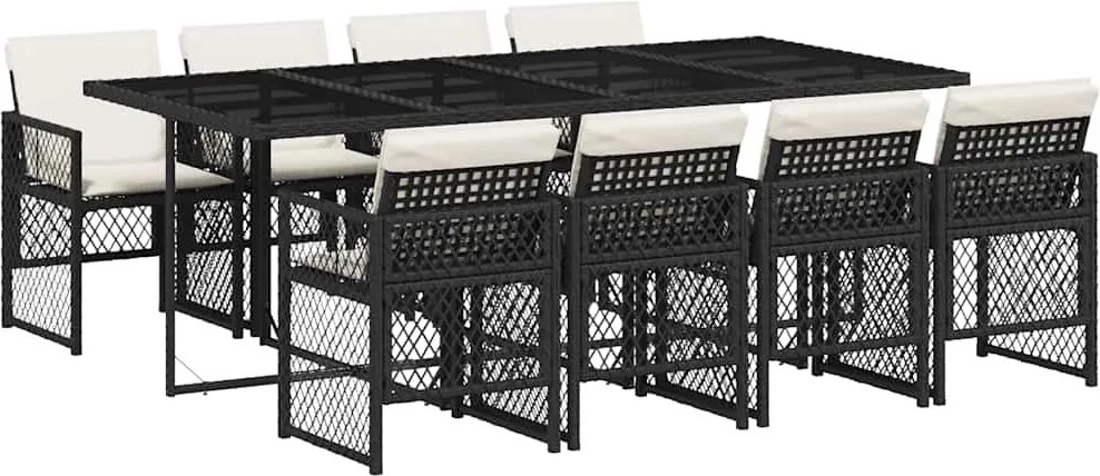 vidaXL 9 részes fekete polyrattan kerti étkezőgarnitúra párnákkal