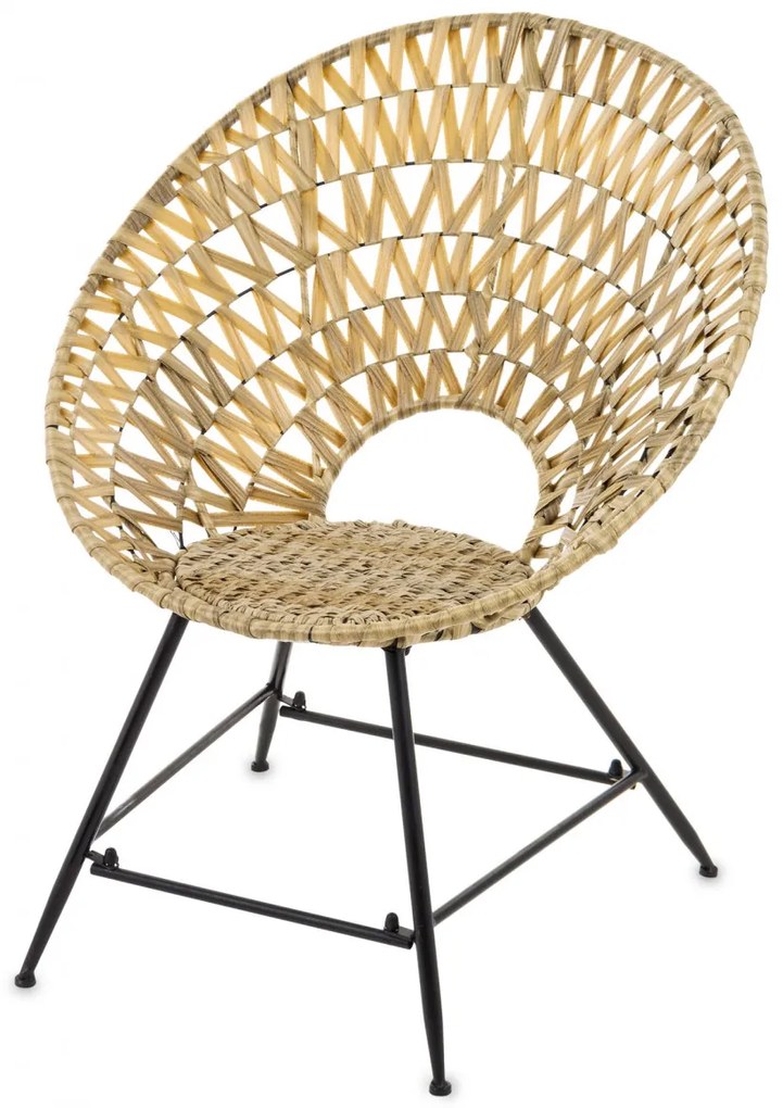 Provence kerek rattan jellegű fonott fém háttámlás pihenőfotel 89x74x65cm