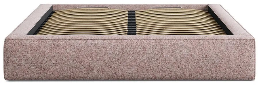 Világos rózsaszín kárpitozott ágyneműtartós franciaágy ágyráccsal 180x200 cm Simon – Micadoni