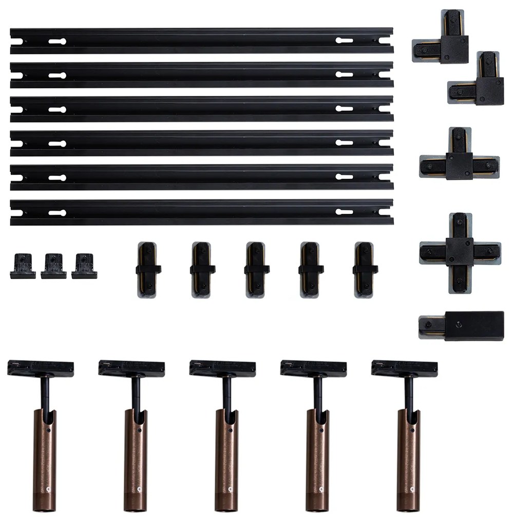 Modern sínrendszer 5 spotlámpával, sötét bronz, 1 fázisú - Iconic Ivy