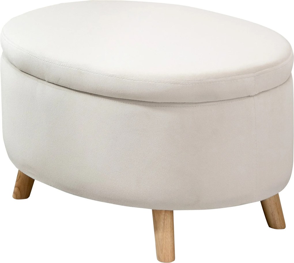 HOMCOM Tárolós Ottoman, Ovális Ottoman Fedéllel, Ágy Ottoman Velúr Hatással, Előszobába, Hálószobába, Nappaliba, Fa Lábbal 71 x 51.5 x 42 cm Beige | A
