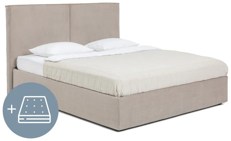 Szürkésbarna kárpitozott ágyneműtartós franciaágy matraccal, ágyráccsal 160x200 cm Thessa Bold – Bonami Selection