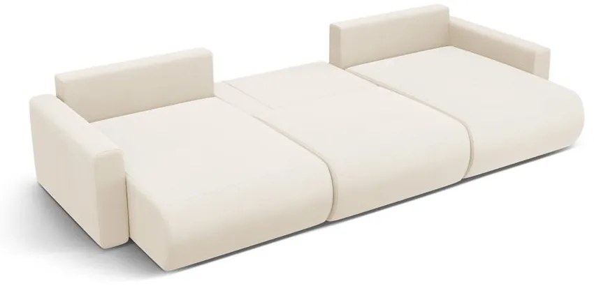 Bézs bársony kinyitható tárolóhelyes sarokkanapé (U alakú) Belfast – Cosmopolitan Design