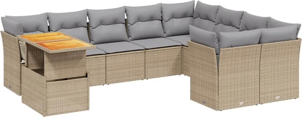 vidaXL 10 részes bézs polyrattan kerti ülőgarnitúra párnával