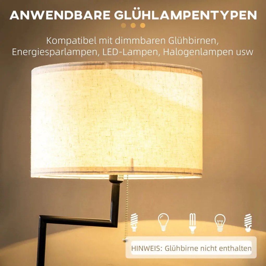 HOMCOM Állólámpa polccal, állólámpa, láncos fogantyú, E27, 40W, bambusz, natúr-fekete