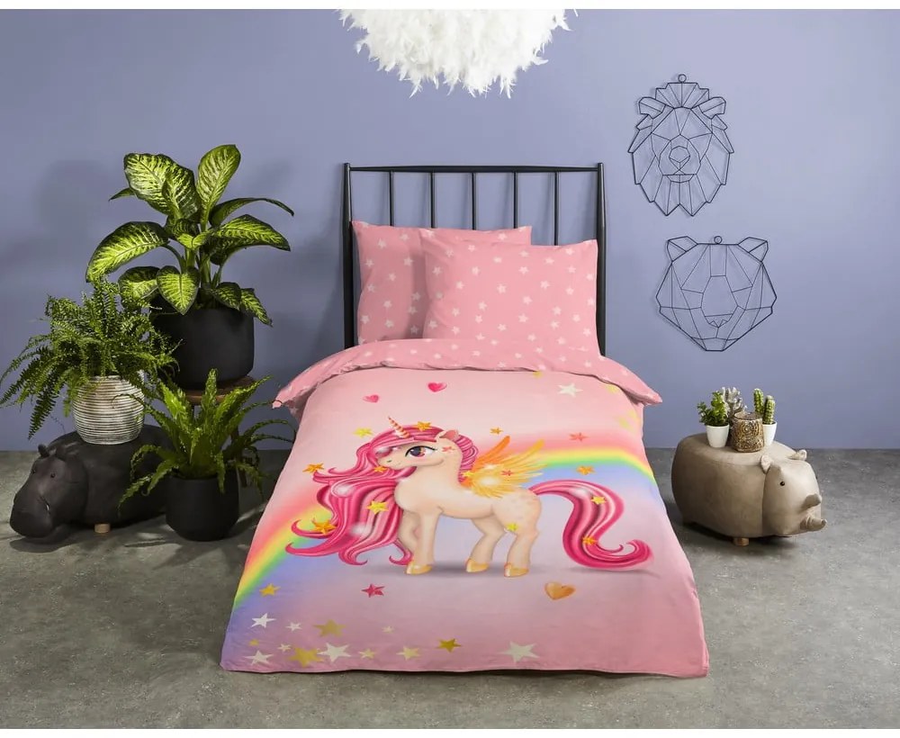 Rózsaszín egyszemélyes pamut gyerek ágyneműhuzat 140x200 cm Little – Good Morning