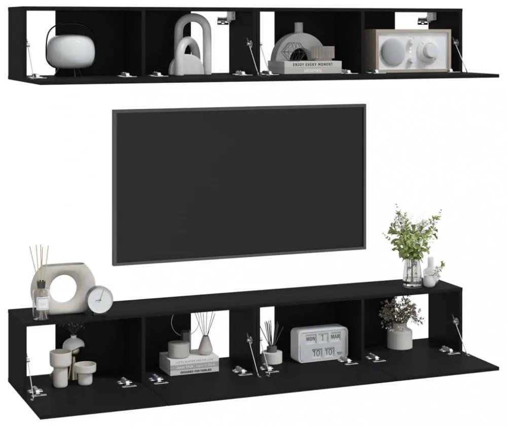 4 db fekete fali TV-szekrény 100 x 30 x 30 cm