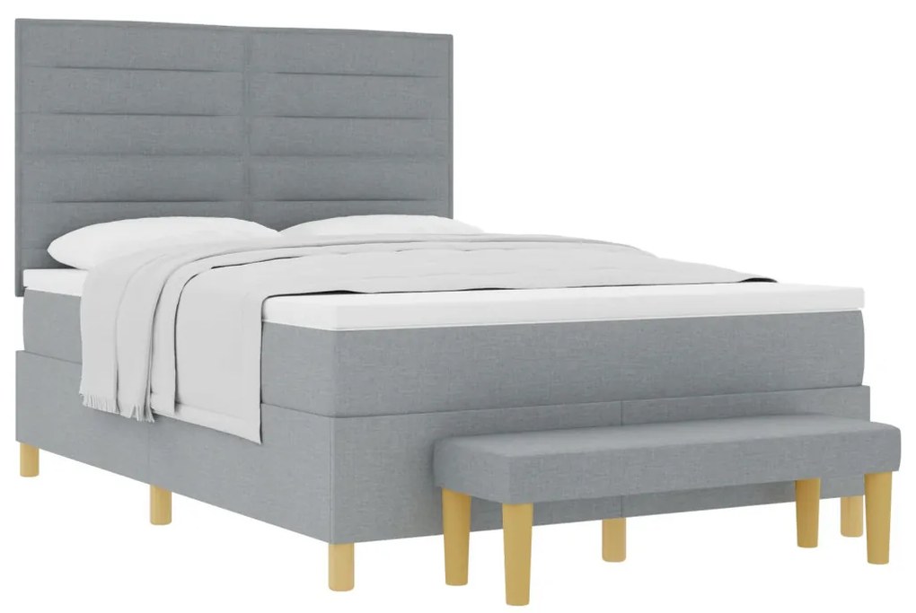 Box Spring Ágy Matrac &amp; Pad Világosszürke 140x190 cm Szövet