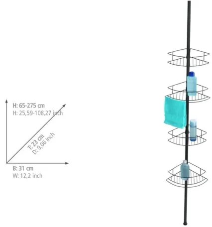 WENKO 24568100-DOLCEDO sarokpolc 31x230 cm rozsdamentes acél/fekete