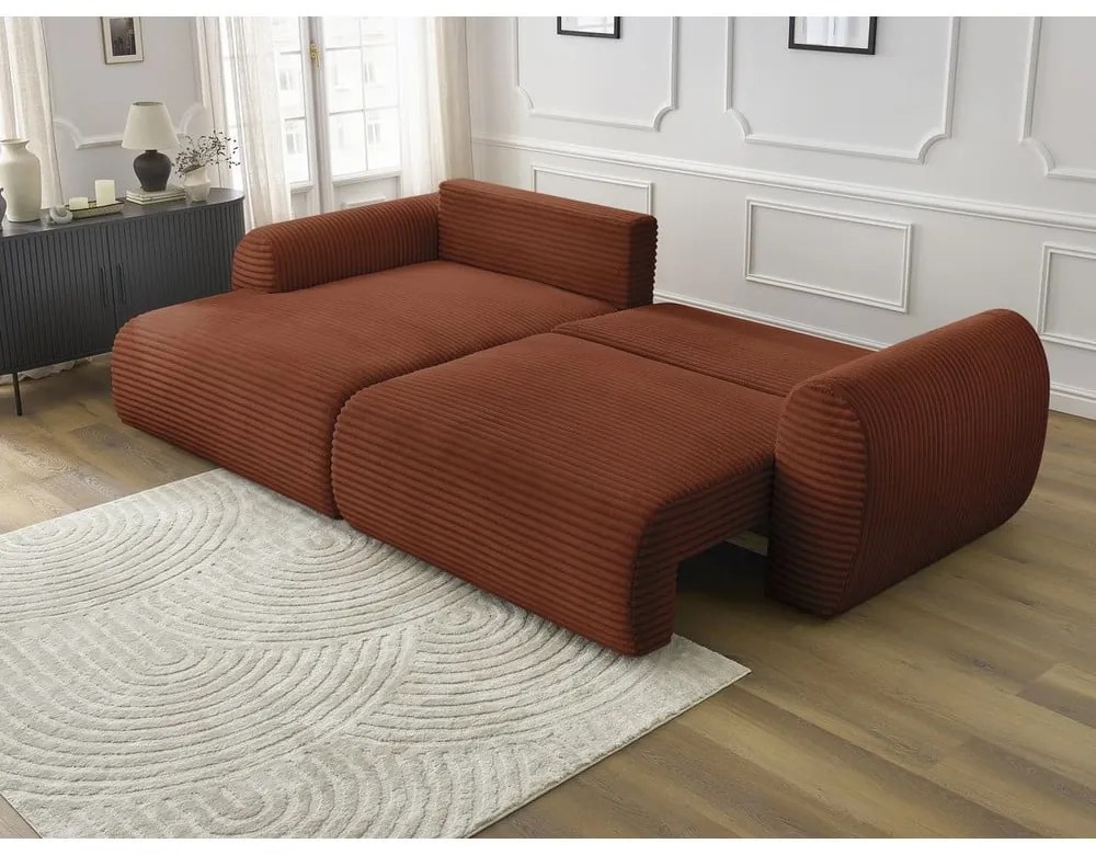 Téglavörös kordbársony kinyitható sarokkanapé (bal oldali) Lucien – Bobochic Paris
