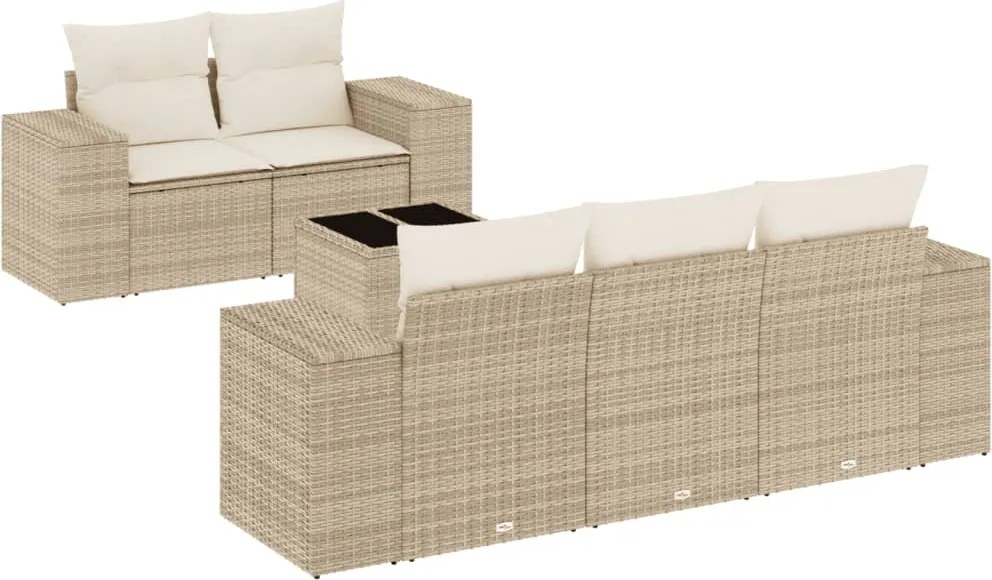 vidaXL 6 részes bézs polyrattan kerti ülőgarnitúra párnával