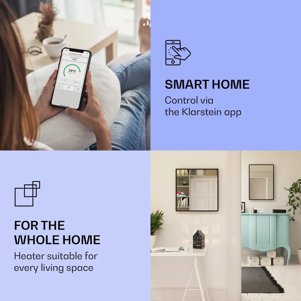 Klarstein La Palma 500 smart, infravörös hősugárzó 2 az 1-ben, 60 x 60 cm, 500 W, tükör elülső rész