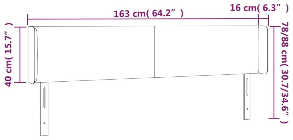 szürke műbőr LED-es fejtámla 163x16x78/88 cm