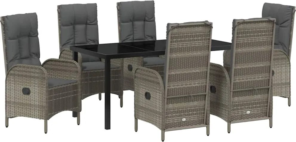 vidaXL Kert étkező szett párnával 7 pcs Szürke polirattan