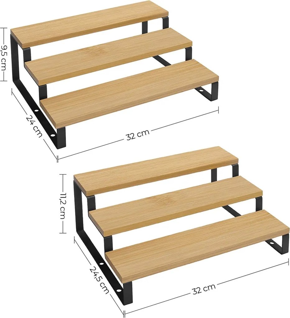 Bambusz fűszertartó 2 darabos szett, 3 szint, fekete 32x24x11/9cm