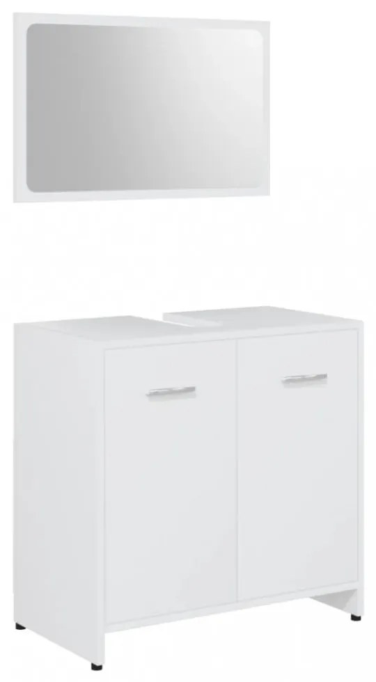 4 részes fehér szerelt fa fürdőszobai bútorszett