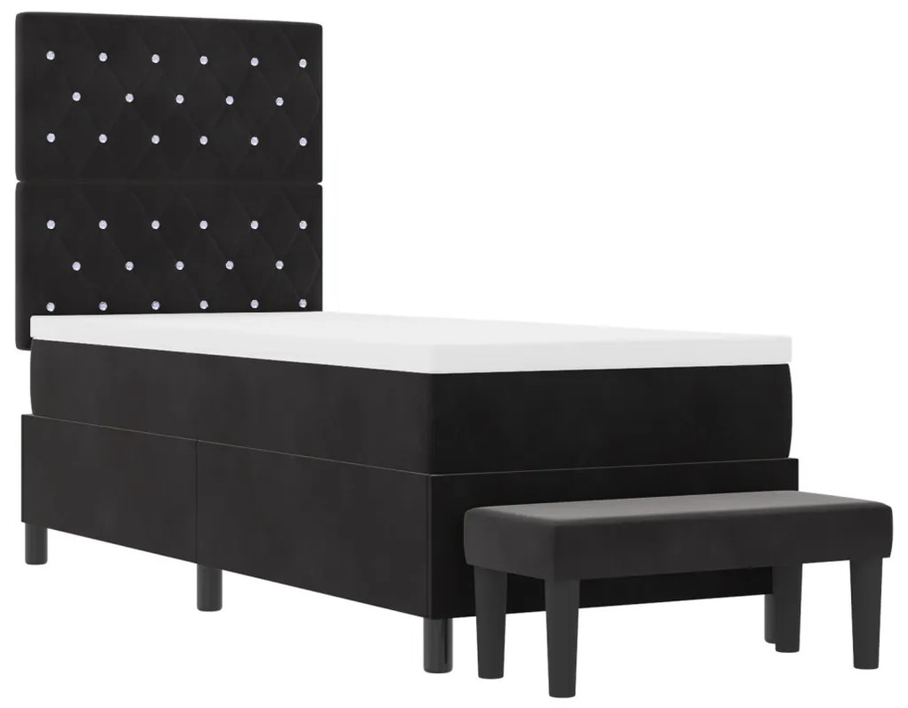 dobozos ágy matraccal és paddal fekete 80x200 cm bársony