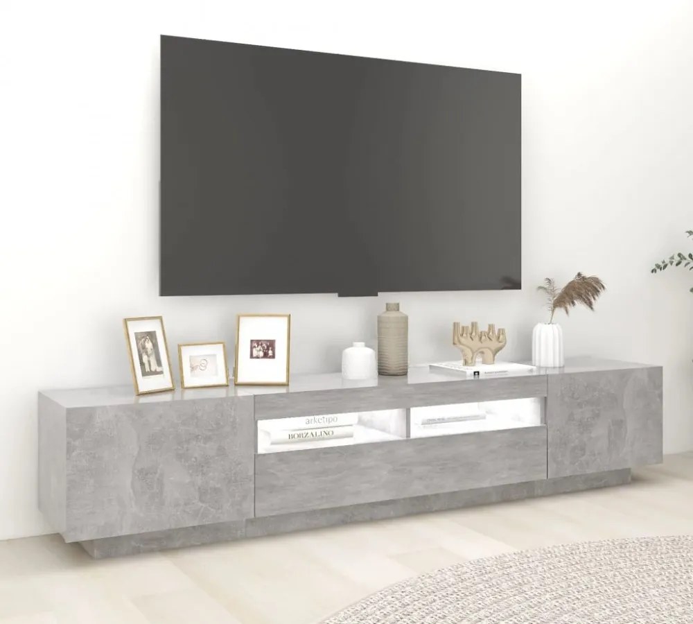 betonszürke TV-szekrény LED-lámpákkal 200 x 35 x 40 cm