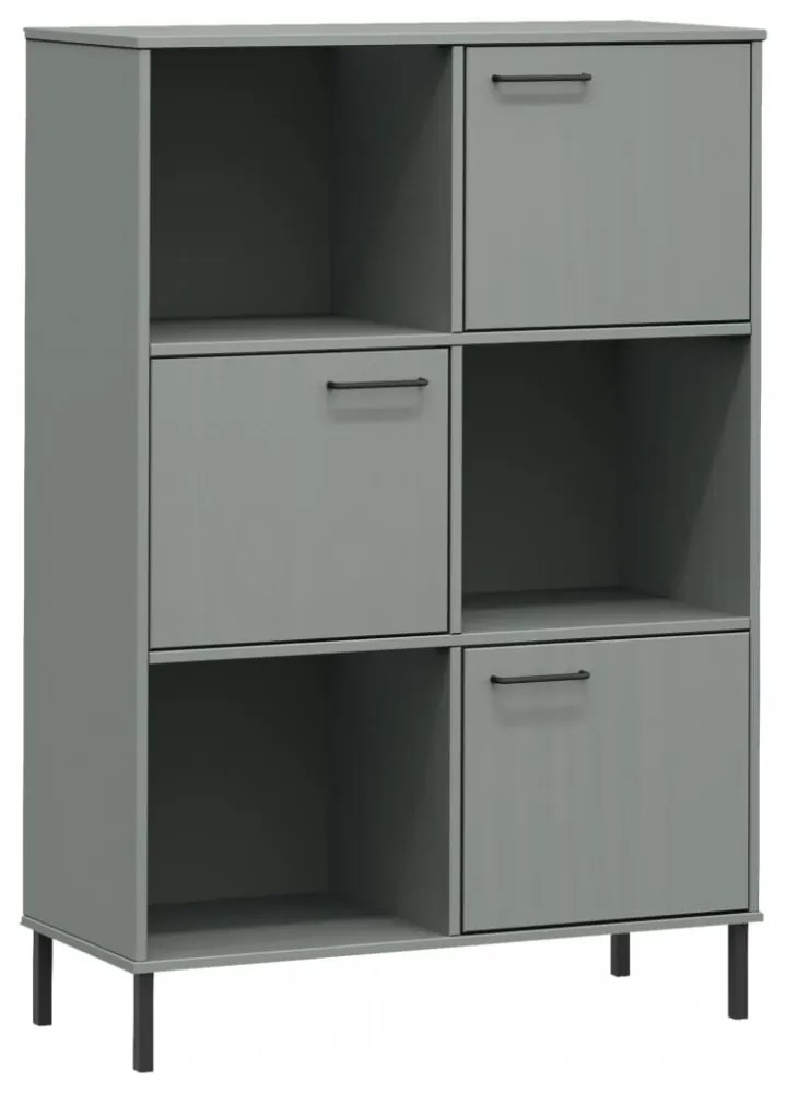 OSLO szürke tömör fa könyvszekrény fém lábakkal 90x35x128,5 cm