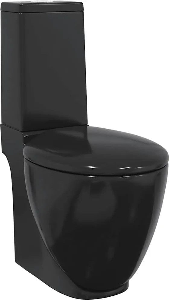 vidaXL fürdőszobai kerek fekete kerámia WC alsó vízelvezetéssel