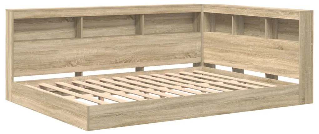 vidaXL Könyvespolcos Ágy fejtámlával sonoma tölgy 140 x 200 cm Faanyag