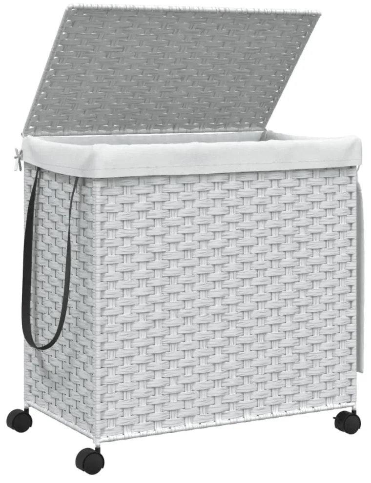 fehér rattan szennyeskosár kerekekkel 60x35x60,5 cm