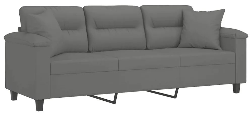 3 személyes sötétszürke mikroszálas kanapé párnákkal 180 cm