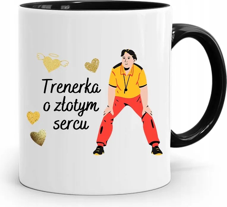 Edzőnek Arany Szívű Fekete Bögre fényképes nyomtatással