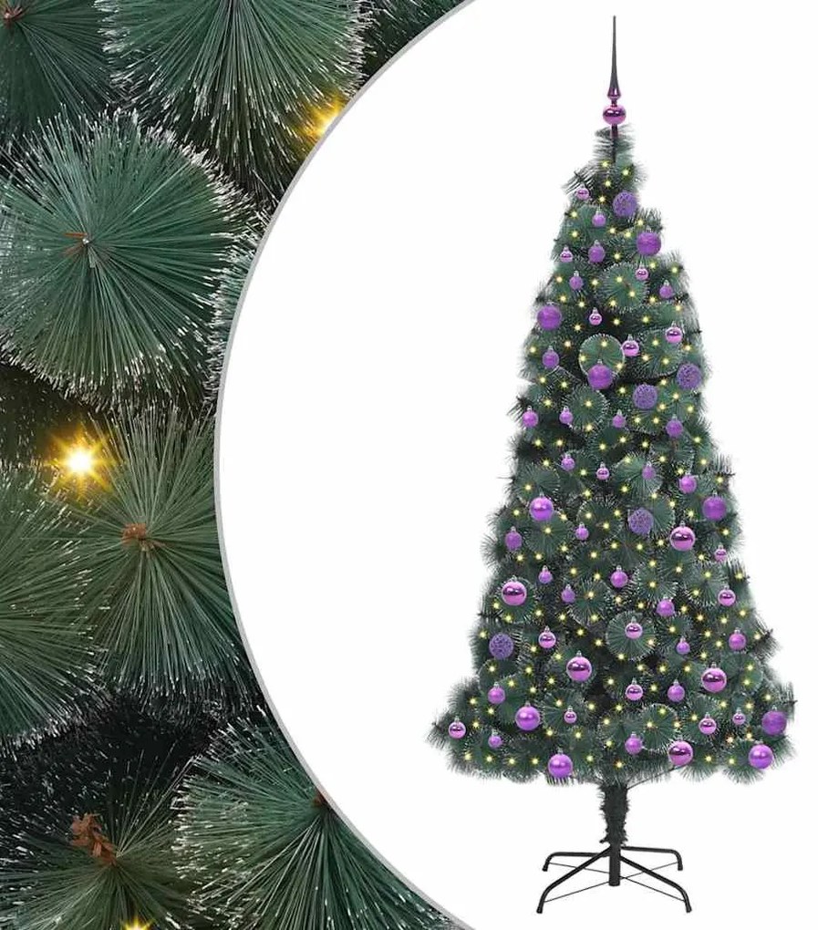 Műfenyő világítós karácsonyfa gömbszettel Zöld 180 cm PET