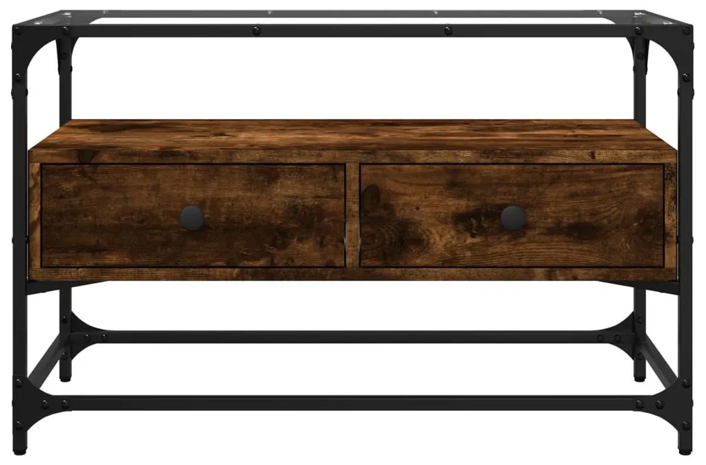 füstös tölgy szerelt fa TV-szekrény üveglappal 80 x 35 x 51 cm