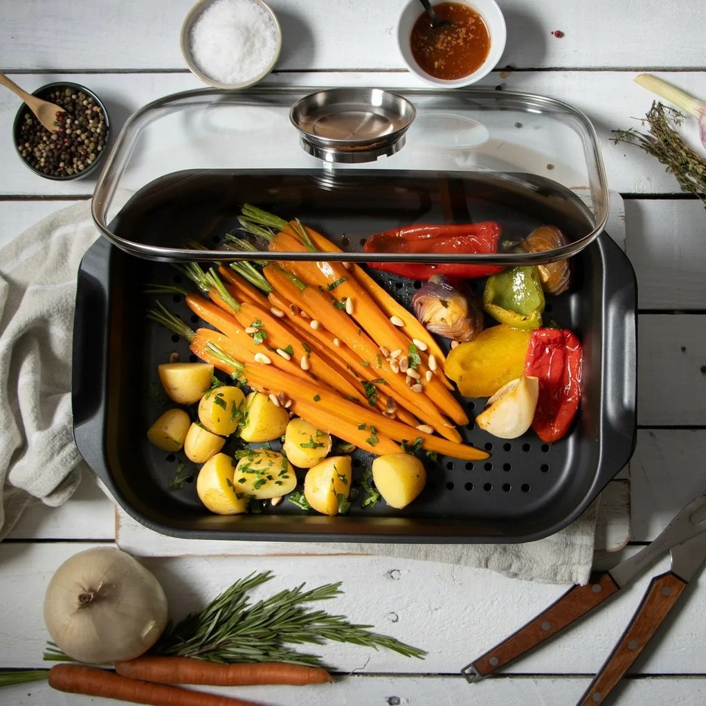 Elo 89940 Sütőedény üveg fedéllel és aromafogantyúval Duo Vital 40 x 26 cm