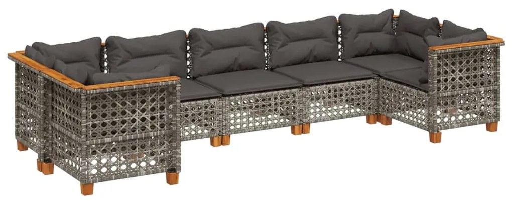 7 részes szürke polyrattan kerti ülőgarnitúra párnákkal