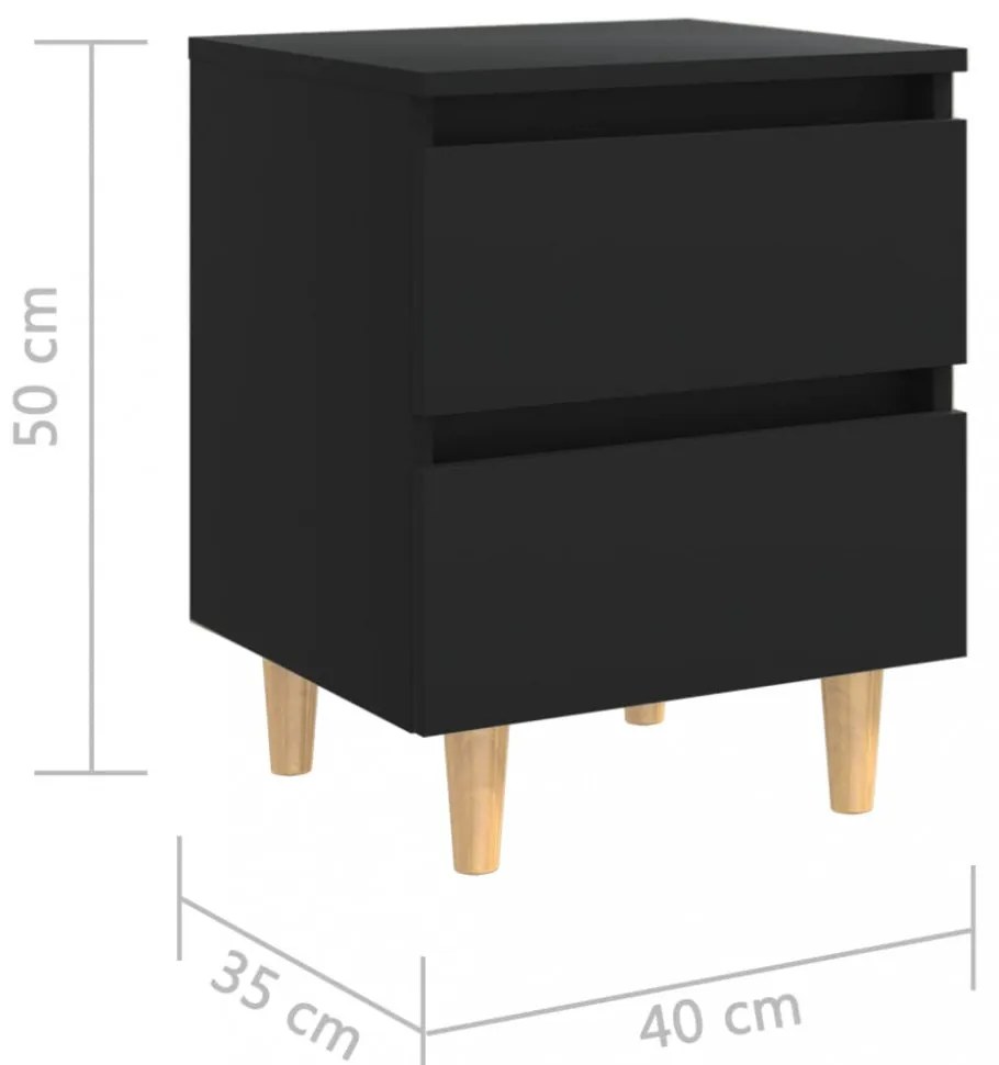 2 db fekete éjjeliszekrény tömör fenyőfa lábakkal 40x35x50 cm