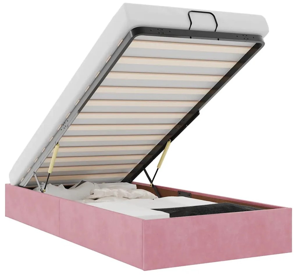 Ottomán ágykeret matrac nélkül rózsaszín 80x200 cm bársony