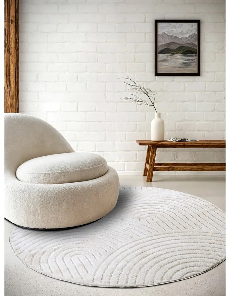 Fehér kerek szőnyeg ø 160 cm Panglao New York White – Elle Decoration