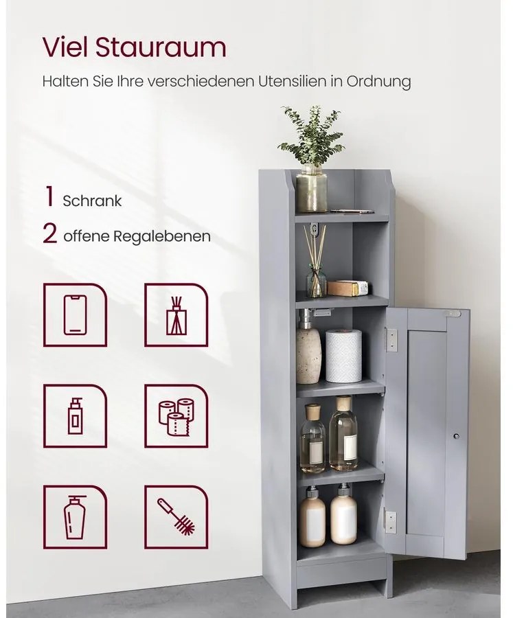 Keskeny fürdőszobai álló tárolószekrény 20x18x80cm, szürke