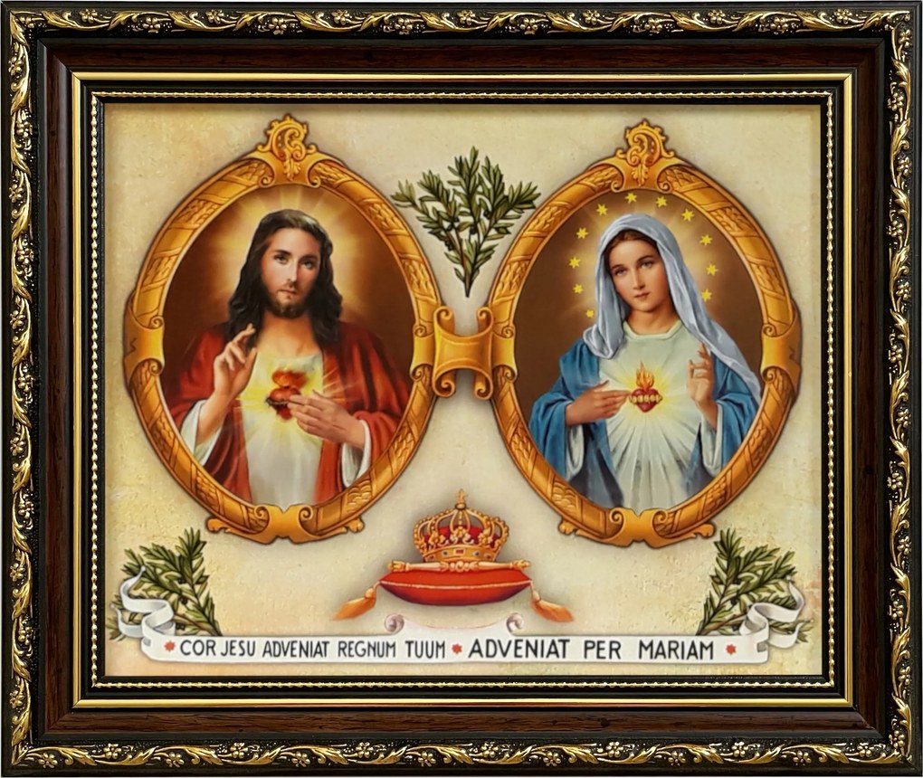 Vászonkép 26x31 Jézus És Mária Szíve Díszített Keret