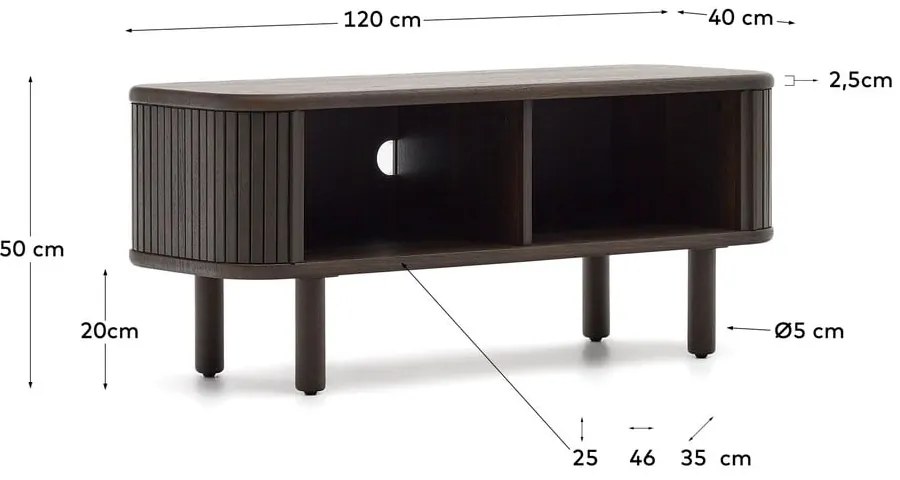 Sötétbarna TV-állvány kőrisfa dekorral 120x50 cm Mailen – Kave Home
