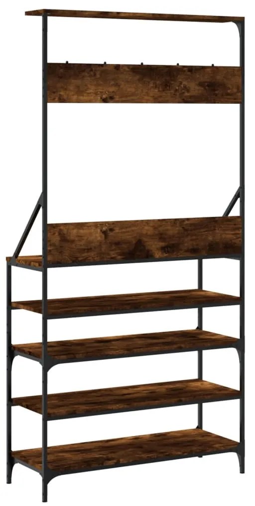füstös tölgy színű ruhafogas cipőpolccal 90x34x184 cm